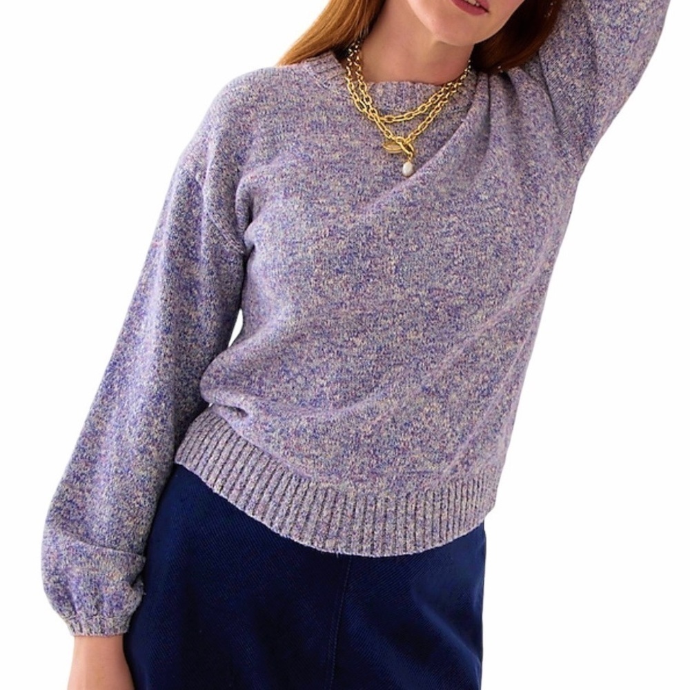 J. CREW NEW Puff Sleeve Crew Neck Sweater Size Medium in Lilac Ivory